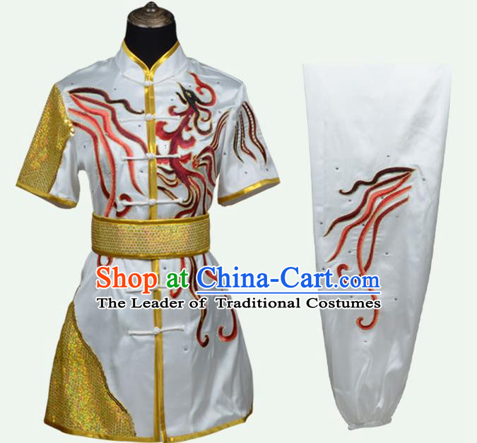 Top Grade Martial Arts Costume Kung Fu Training Embroidery White Clothing, Long Fist Tai Ji Uniform Gongfu Wushu Costume for Women for Men