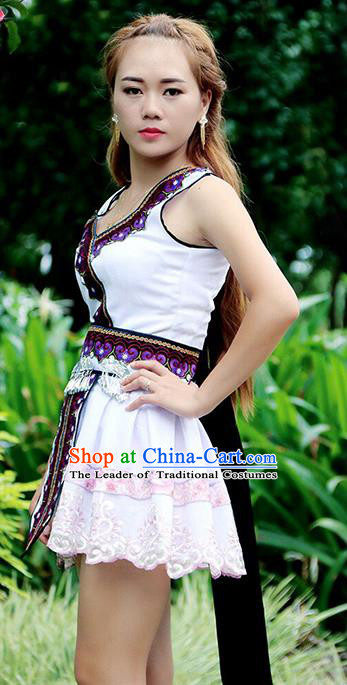 Traditional Chinese Miao Nationality Wedding Costume, Hmong Female Folk Dance Ethnic Dress, Chinese Minority Nationality Embroidery Clothing for Women