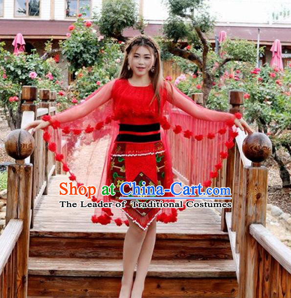 Traditional Chinese Miao Nationality Dancing Costume Hmong Female Folk Dance Ethnic Pleated Skirt Chinese Minority Nationality Embroidery Costume for Women