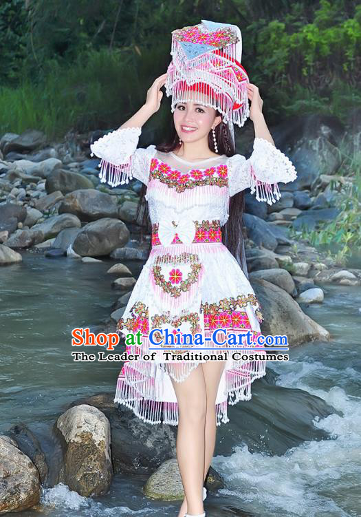 Traditional Chinese Miao Nationality Dancing Costume Hmong Female Folk Dance Ethnic Pleated Skirt Chinese Minority Nationality Embroidery Costume for Women