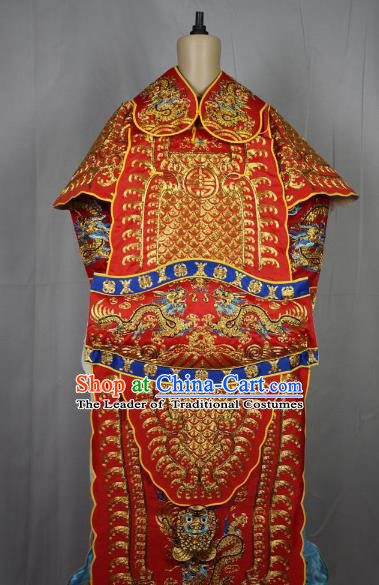 Traditional China Beijing Opera Takefu General Red Costume, Ancient Chinese Peking Opera Wu-Sheng Military Officer Warrior Embroidery Clothing