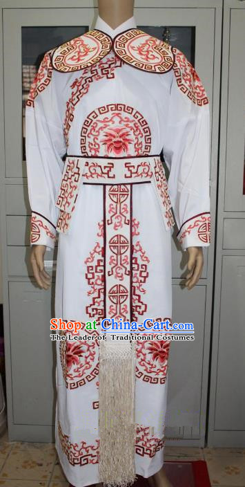Traditional China Beijing Opera Takefu General Costume, Ancient Chinese Peking Opera Wu-Sheng Warrior Embroidery White Clothing