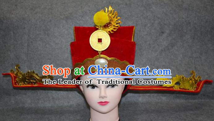 Traditional Handmade Chinese Ancient Classical Hair Accessories Peking Opera Niche Hat, China Beijing Opera God of Wealth Headgear
