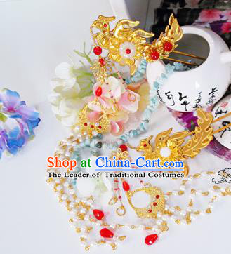 Traditional Handmade Chinese Ancient Classical Hair Accessories Tassel Phoenix Hairpin, Hanfu Hair Jewellery Hair Fascinators Hairpins for Women