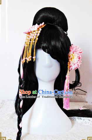 Traditional Handmade Chinese Ancient Classical Hair Accessories Hairpin, Pink Flower Hair Sticks Hair Jewellery Hair Fascinators for Women