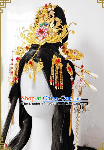 Traditional Handmade Chinese Ancient Classical Hair Accessories Complete Set Phoenix Coronet, Hairpins Hair Sticks Hair Jewellery Hair Fascinators for Women