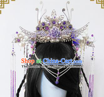 Traditional Handmade Chinese Ancient Classical Princess Hair Accessories Complete Set Palace Lady Phoenix Coronet, Wedding Hairpins Hair Sticks Hair Jewellery Hair Fascinators for Women