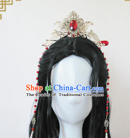 Traditional Handmade Chinese Ancient Classical Hair Accessories Swordsman Crystal Tuinga, Hair Jewellery Hair Fascinators for Men