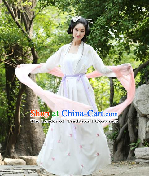 Traditional Ancient Chinese Hanfu Young Lady Costume, Elegant Hanfu Clothing Chinese Song Dynasty Princess Embroidery Dress for Women