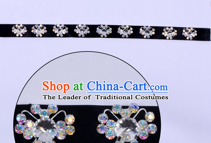 Traditional Beijing Opera Diva Hair Accessories Black Crystal Headband, Ancient Chinese Peking Opera Hua Tan Hair Clasp Headwear