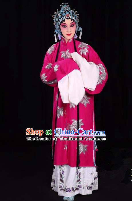 Top Grade Professional Beijing Opera Diva Costume Rosy Water Sleeve Embroidered Dress, Traditional Ancient Chinese Peking Opera Princess Embroidery Clothing
