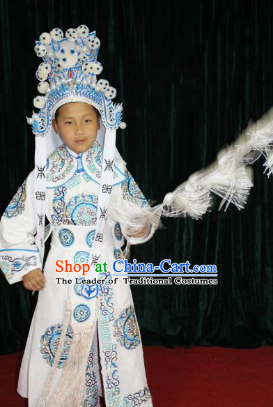Traditional China Beijing Opera Takefu General Costume, Ancient Chinese Peking Opera Wu-Sheng Warrior Embroidery Clothing for Kids