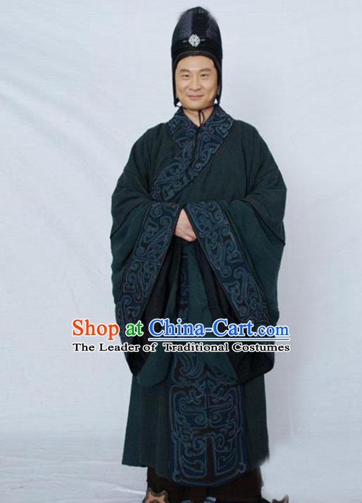 Traditional Chinese Ancient Minister Costume, Elegant Hanfu Clothing Chinese Ancient Qin Dynasty Eunuch Embroidery Robe Clothing