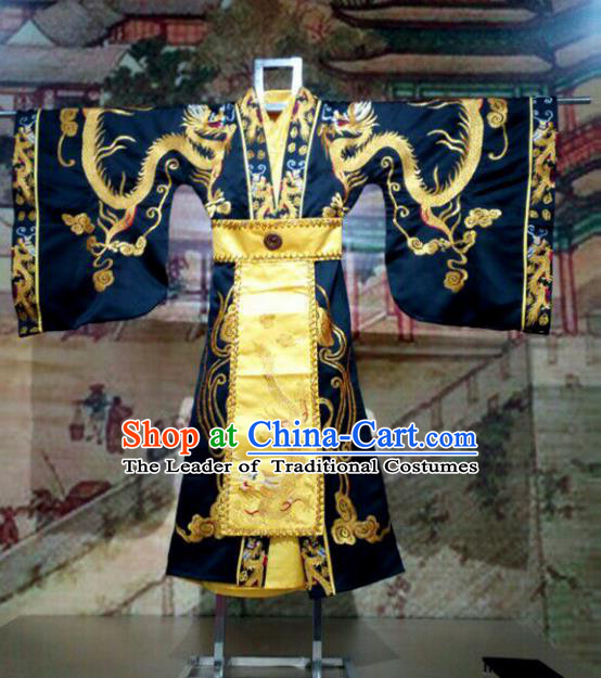 Traditional Chinese Ancient Emperor Costume Embroidered Robe, Chinese Qin Dynasty Royal Highness Embroidery Dragons Gwanbok Clothing