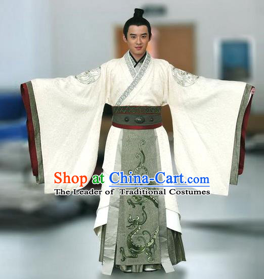 Traditional Chinese Ancient Qin Dynasty Emperor Embroidered Costume, China Han Dynasty Majesty Embroidery Hanfu Clothing