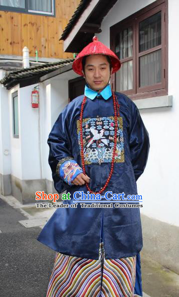 Top Grade Professional Beijing Opera Costume Qing Dynasty County Magistrate Embroidered Robe, Traditional Ancient Chinese Peking Opera Manchu Embroidery Gwanbok Clothing