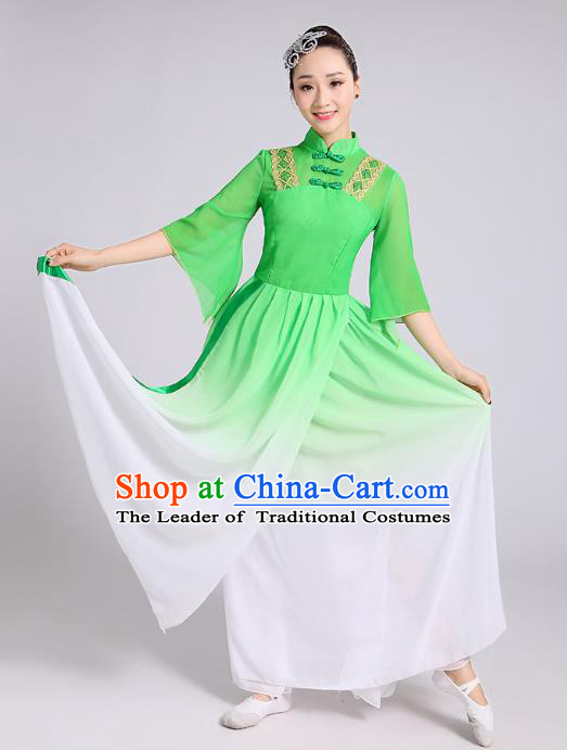 Traditional Chinese Classical Dance Yangge Fan Dance Costume, Chinese Classical Dance Folk Dance Green Uniform Yangko Clothing for Women