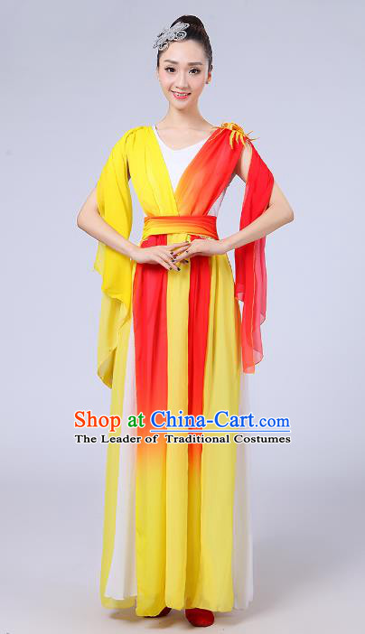 Traditional Chinese Folk Dance Costume Yangge Dance Yellow Dress, Chinese Classical Fan Dance Umbrella Dance Yangko Embroidery Clothing for Women