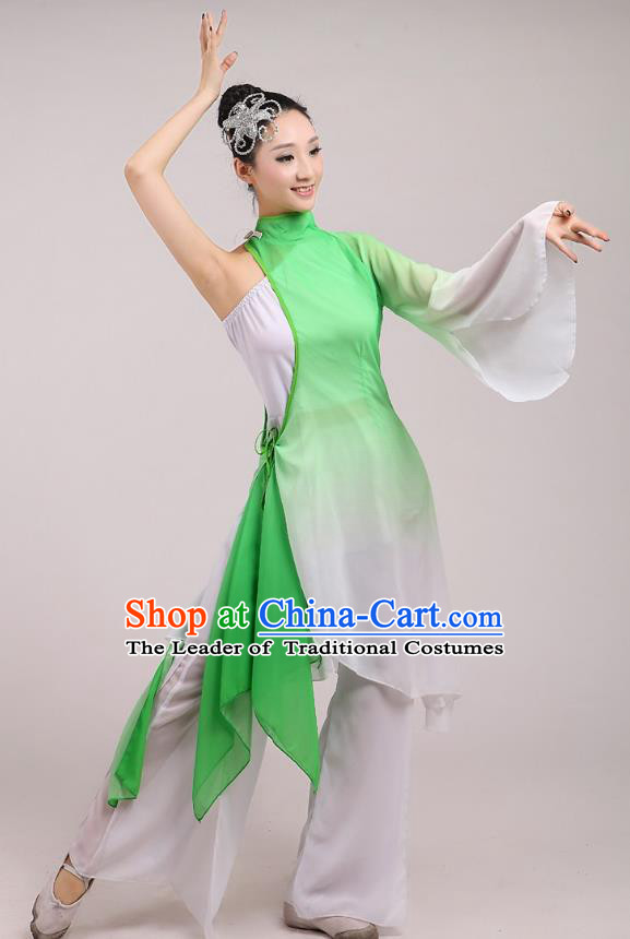 Traditional Chinese Folk Dance Costume Yangge Dance Light Green Chiffon Uniform, Chinese Classical Fan Dance Umbrella Dance Yangko Embroidery Clothing for Women