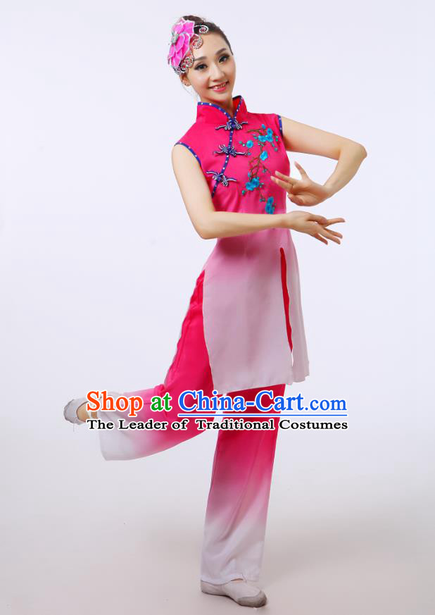 Traditional Chinese Yangge Fan Dancing Costume Modern Dance Dress Clothing and Headwear