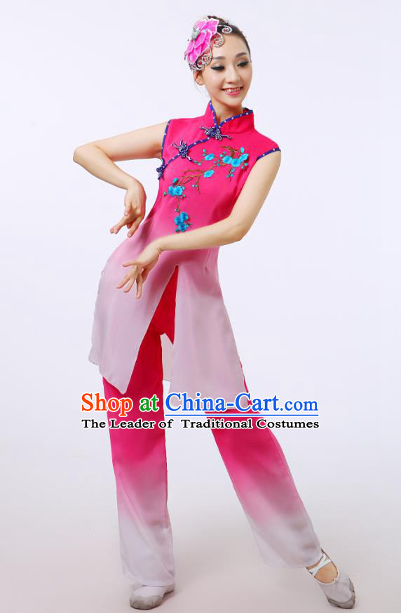 Traditional Chinese Yangge Fan Dancing Costume Modern Dance Dress Clothing and Headwear