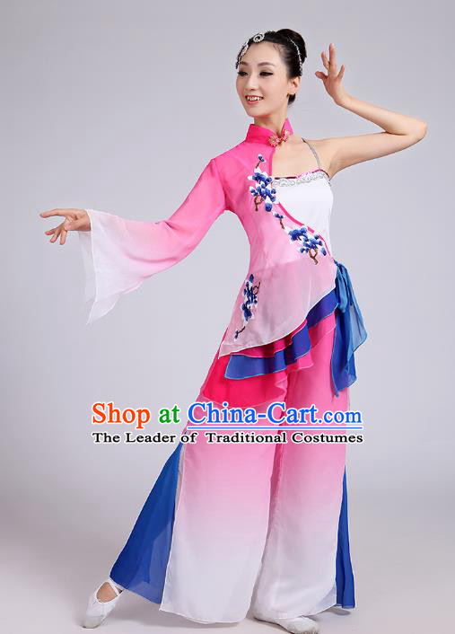 Traditional Chinese Folk Dance Costume Yangge Dance Uniform, Chinese Classical Fan Dance Umbrella Dance Yangko Embroidery Pink Clothing for Women