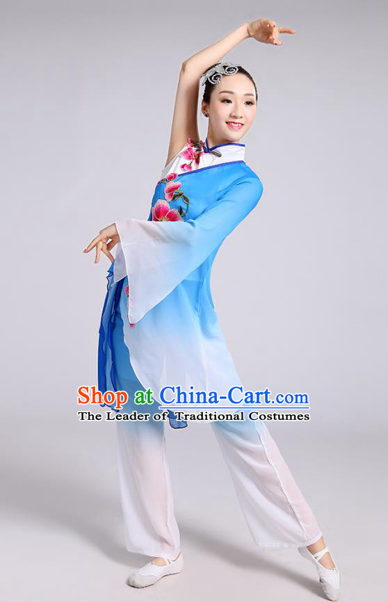 Traditional Chinese Yangge Fan Dancing Costume Modern Dance Dress Clothing and Headwear