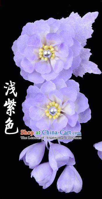 Traditional Beijing Opera Diva Hair Accessories Purple Silk Flowers Hairpins, Ancient Chinese Peking Opera Hua Tan Hair Stick Headwear