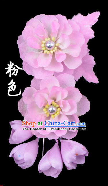 Traditional Beijing Opera Diva Hair Accessories Pink Silk Flowers Hairpins, Ancient Chinese Peking Opera Hua Tan Hair Stick Headwear