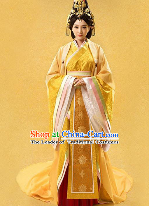 Traditional Ancient Chinese Imperial Consort Costume, Elegant Hanfu Clothing Chinese Qin Dynasty Imperial Empress Tailing Embroidered Dress Clothing for Women