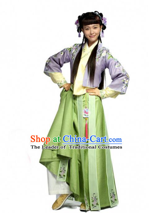 Traditional Chinese Ancient Nobility Lady Costume, Elegant Hanfu Clothing Chinese Ming Dynasty Young Lady Swordswoman Embroidery Green Dress Clothing
