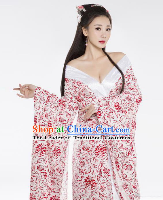 Traditional Ancient Chinese Apsaras Dance Costume, Elegant Hanfu Clothing Chinese Tang Dynasty Imperial Concubine Clothing for Women