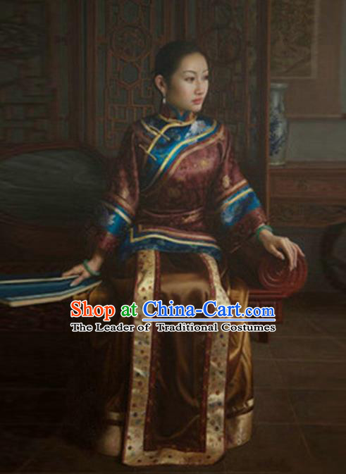 Traditional Ancient Chinese Republic of China Peeresses Costume Amaranth Xiuhe Suit, Elegant Hanfu Clothing Chinese Qing Dynasty Nobility Dowager Clothing for Women