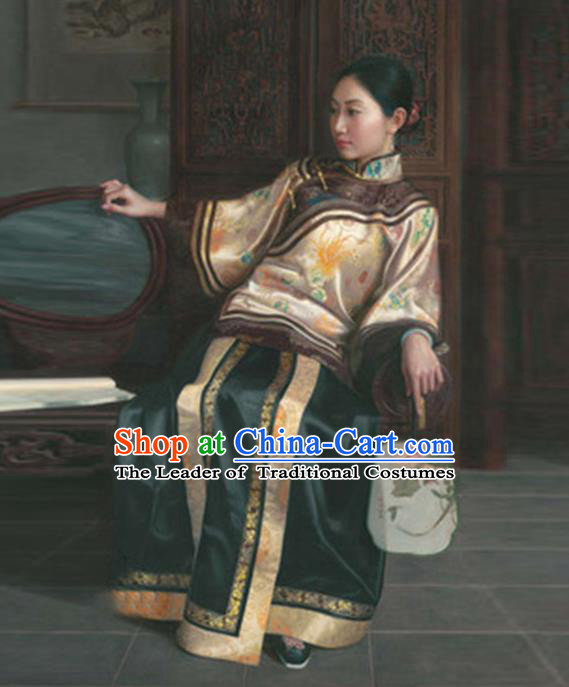 Traditional Ancient Chinese Republic of China Peeresses Costume Xiuhe Suit, Elegant Hanfu Clothing Chinese Qing Dynasty Nobility Dowager Clothing for Women