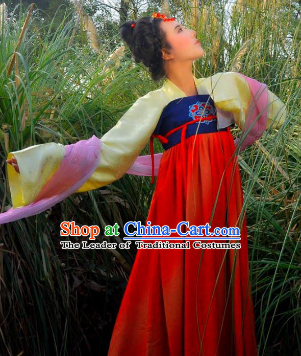 Traditional Ancient Chinese Imperial Princess Costume, Elegant Hanfu Clothing Chinese Tang Dynasty Palace Lady Embroidered Clothing for Women