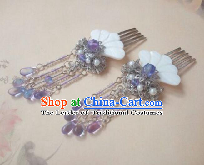 Traditional Handmade Chinese Ancient Classical Palace Lady Purple Tassel Hair Accessories Hair Jewellery, Hair Fascinators Hairpins for Women