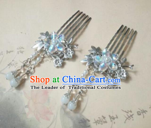 Traditional Handmade Chinese Ancient Classical Palace Lady Hair Accessories Tassel Hair Comb, Hair Fascinators Beads Hairpins for Women