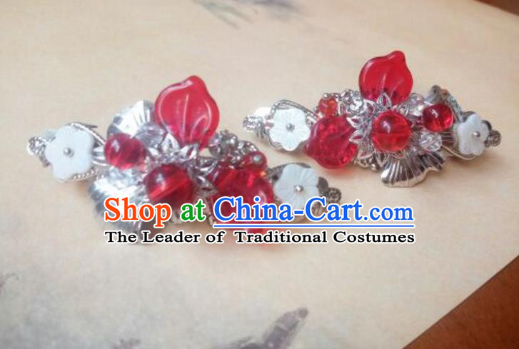 Traditional Handmade Chinese Ancient Classical Hanfu Hair Accessories Palace Lady Red Bead Hair Claw, Princess Hairpins Hair Stick Headwear for Women