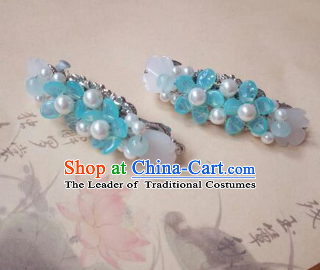 Traditional Handmade Chinese Ancient Classical Hanfu Hair Accessories Blue Hair Claw, Princess Palace Lady Hairpins Hair Stick for Women