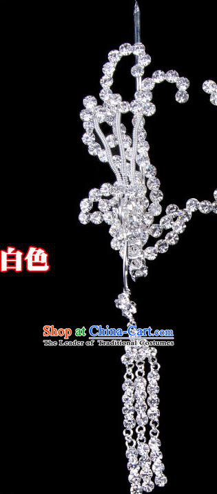 Traditional Beijing Opera Diva Hair Accessories Crystal Phoenix Head Ornaments Hairpins, Ancient Chinese Peking Opera Hua Tan Tassel Step Shake Hair Stick Headwear