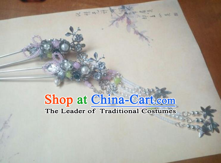 Traditional Handmade Chinese Ancient Classical Hanfu Hair Accessories Tassel Hairpins, Princess Headpiece Palace Lady Hair Stick for Women