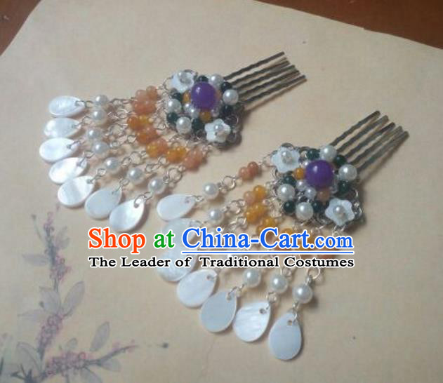 Traditional Handmade Chinese Ancient Classical Hanfu Hair Accessories Palace Lady Tassel Hair Comb, Princess Headpiece Hairpins Hair Fascinators for Women