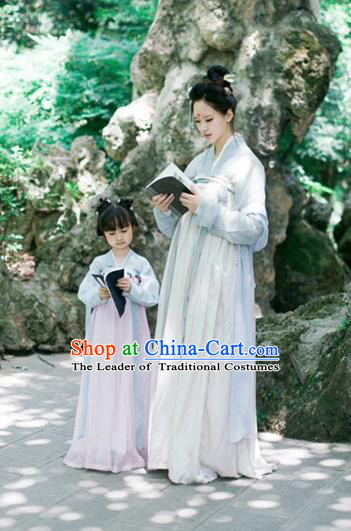 Traditional Ancient Chinese Princess Costume Blue Dress, Elegant Hanfu Clothing Chinese Han Dynasty Palace Lady Embroidered Clothing for Kids