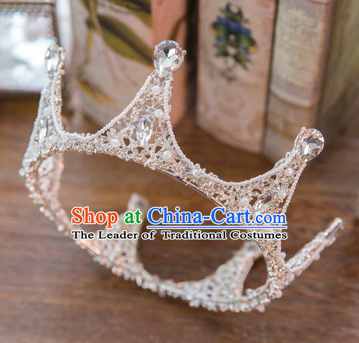 Top Grade Handmade Classical Hair Accessories Baroque Style Princess Crystal Royal Crown Round Hair Clasp Headwear for Women