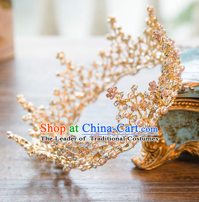 Top Grade Handmade Classical Hair Accessories Baroque Style Princess Crystal Pearls Royal Crown Round Hair Clasp Headwear for Women