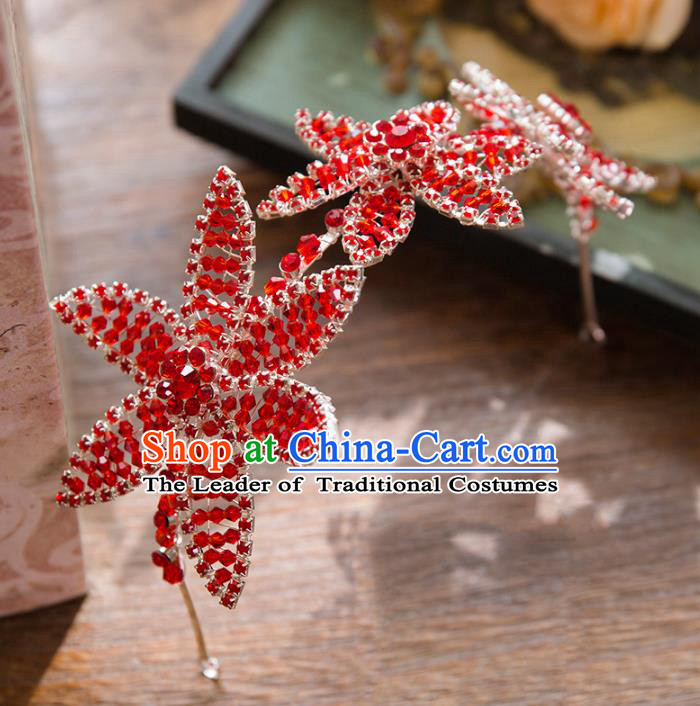 Top Grade Handmade Classical Hair Accessories Baroque Style Princess Red Crystal Hair Clasp Headwear for Women