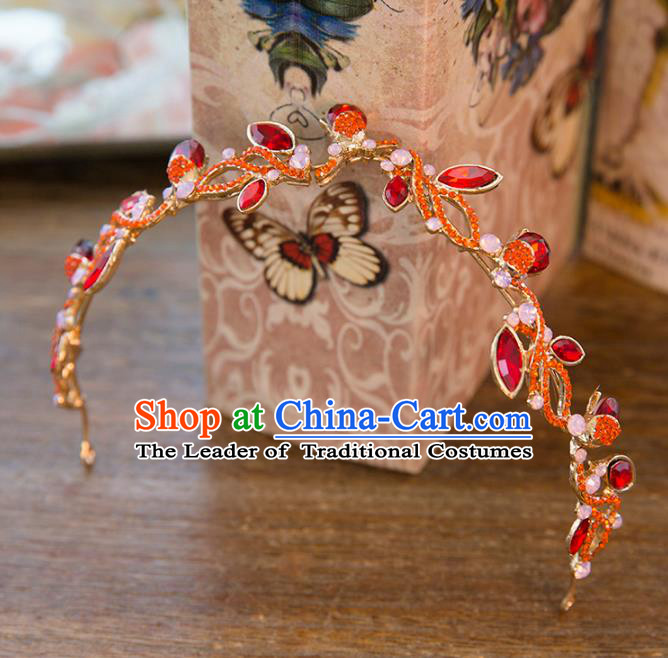 Top Grade Handmade Classical Hair Accessories Baroque Style Princess Red Crystal Hair Clasp Headwear for Women