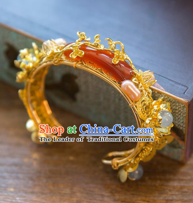 Aisan Chinese Handmade Classical Jewelry Accessories Red Agate Bracelet, China Xiuhe Suit Bride Bangle for Women