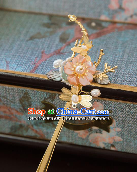 Aisan Chinese Handmade Classical Hair Accessories Pink Flower Hair Stick, China Xiuhe Suit Hairpins Wedding Headwear for Women