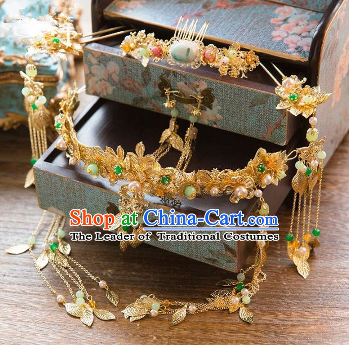 Aisan Chinese Handmade Classical Hair Accessories Hanfu Phoenix Coronet Complete Set, China Xiuhe Suit Hairpins Wedding Headwear for Women